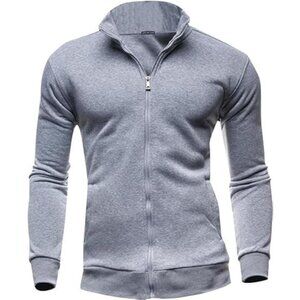 Mens Cardigan Sweater Zip Up Jacket High Neck Lightweight Sweatshirt Coat